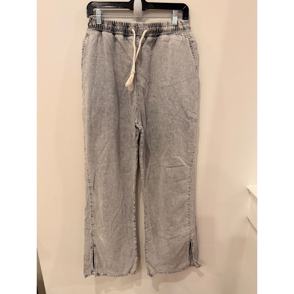 Pilcro and the Letterpress Grey Acid Wash Wide Leg Drawstring Denim Pants S
